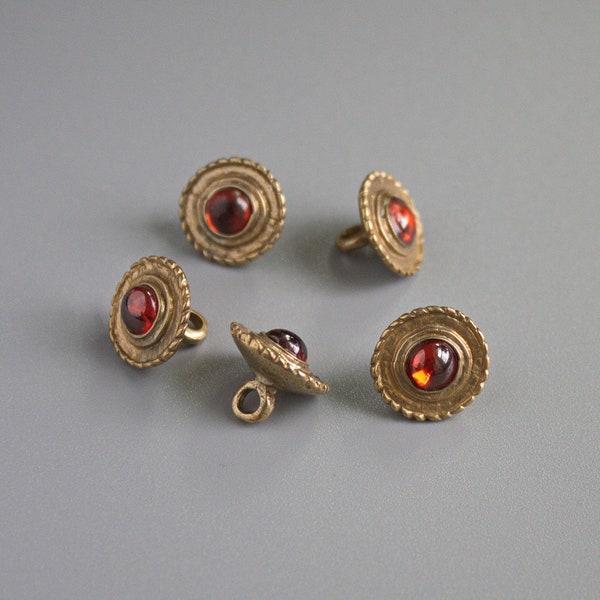 5 boutons médiévaux avec pierre de verre, boutons du XVe siècle pour couture historique, fournitures de tailleur Renaissance, accessoires de robe médiévale