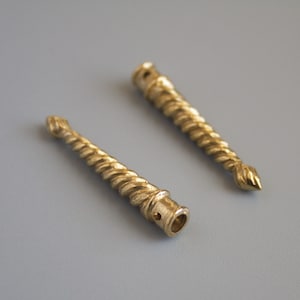Pair of brass cast lace tips for historical reenactment, historical sewing supplies, medieval  sew on aglets for ribbon or lace tipping