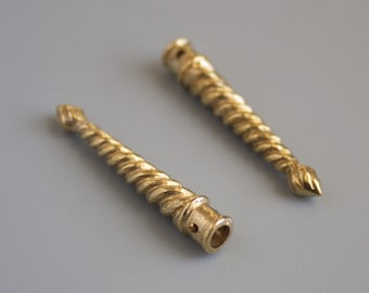 Pair of brass cast lace tips for historical reenactment, historical sewing supplies, medieval  sew on aglets for ribbon or lace tipping