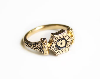 Memento mori ring, late 16th century mourning jewelry, Renaissance finger ring with a skull, ring for XVI century historical outfit