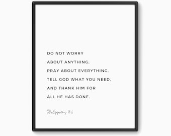 Impresión del versículo bíblico Filipenses 4:6, decoración cristiana para el hogar (descarga digital)