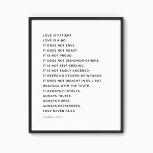 1 Corinthians 13:4-8, Love is patient, Printable Wall Art, Bible Verse Prints, Christian Home Decor, Scripture Wall Art, Wedding Decor
