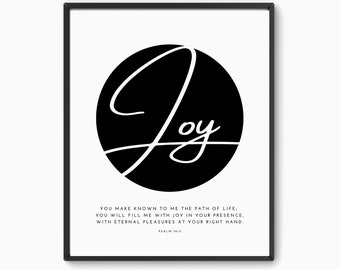 Psalm 16:11, Joy Bible Verse, Scripture Wall Art, Modern Christian Home Decor, Printable Bible Verse, You fill me with joy in your presence