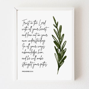 Spreuken 3:5-6 botanische kunstafdruk, schriftmuurkunst (digitale download)