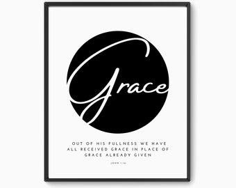Grace Bible Verse Print, Modern Christian Art (Digital Download)