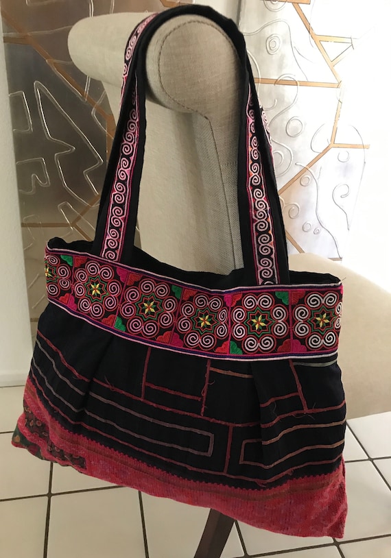Beautiful Pink and Black Embroidered Vintage Fabri