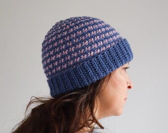Houndstooth Hat Crochet Pattern: Worsted Weight Dog-tooth Beanie (PDF Pattern)