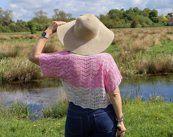 Ripple Crochet Cardigan Pattern: A short sleeved cropped crochet cardigan pattern for festivals and summer evenings