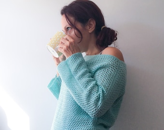 The Free Flow Sweater Crochet Pattern| Loose fitting, slouchy, off the shoulder, women's  4ply jumper| Comfy crochet loungewear|Size XS - 3X