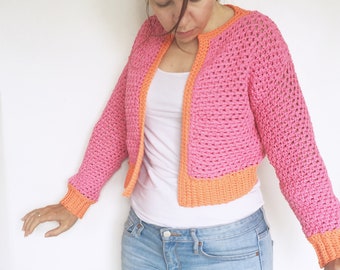 Cropped Crochet Cardigan Pattern | Happy Days Cardi | Colourful women’s 50s bomber jacket style simple crochet cardigan