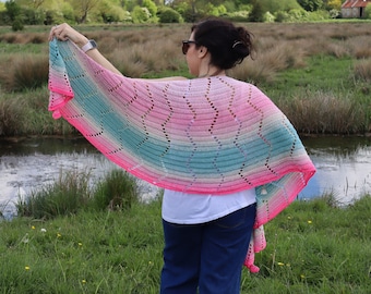 Crescent Crochet Shawl Pattern: Geometric Filet Crochet Zigzag Design (PDF Download) - oversized shawl in fingering weight yarn