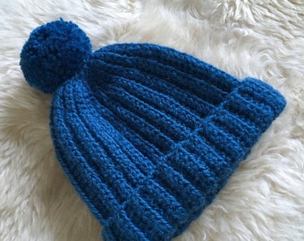Crochet Pattern for Classic Ribbed Beanie Hat with Pom Pom| Crochet Fisherman Beanie | One Skein, Quick Unisex Easy Adult Winter Hat