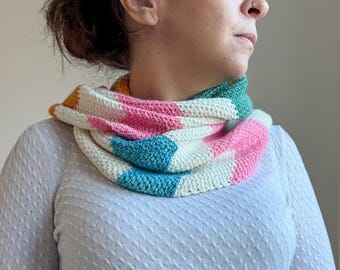 Crochet pattern in 3 yarn weights: Easy chevron striped infinity scarf design  for fingering weight, double knit and aran weight yarn