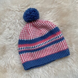 Scandi Stashbusting Crochet Beanie Pattern: Simple Nordic folk style crochet pom pom hat image 2