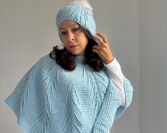 Crochet Poncho and Beanie Hat Pattern: Cabled Falling Pines Collection (PDF Download)