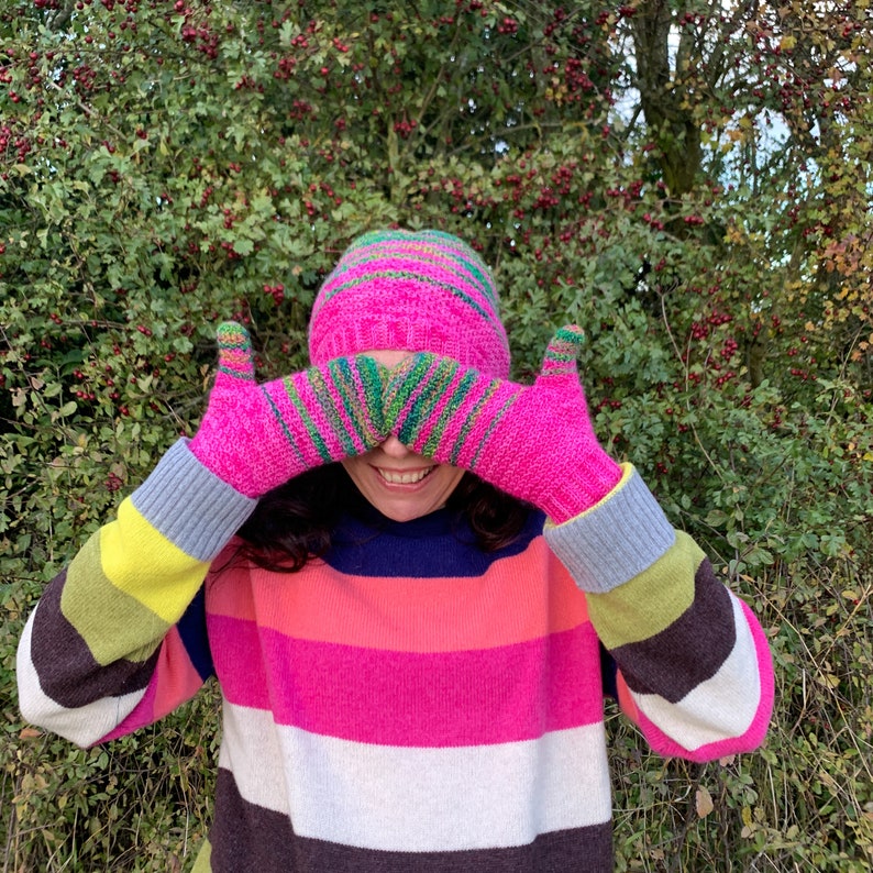 Crochet pattern for Hat & Mitten Set: 'Pair it up' striped crochet beanie hat and mitten winter gift set intermediate crochet pattern image 8