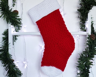 Crochet Stocking Pattern: Classic Chunky Christmas Stocking Crochet Pattern in 3 sizes made using simple stitches