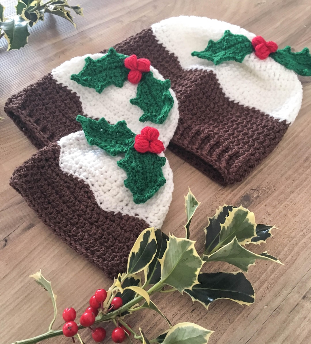 Crochet Christmas Pudding Hat Pattern Includes Holly Sprig and Berry