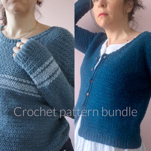 Crochet Sweater & Cardigan Pattern Bundle: Short Stories Cardigan and Sequel Sweater Patterns image 1
