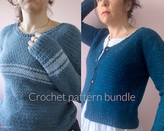 Crochet Sweater & Cardigan Pattern Bundle: Short Stories Cardigan and Sequel Sweater Patterns