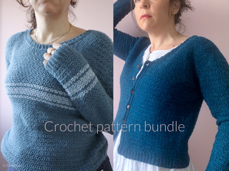 Crochet Sweater & Cardigan Pattern Bundle: Short Stories Cardigan and Sequel Sweater Patterns image 1