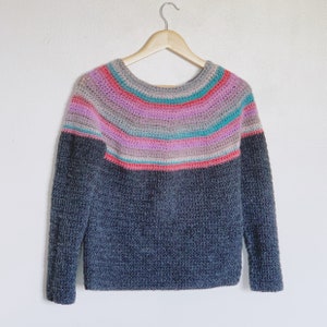 Any Yarn Top Down Crochet Sweater Pattern: Beginner's round yoke crochet jumper can be made with any yarn weight 画像 3