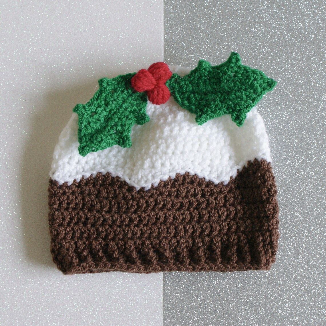 Christmas Pudding Beanie Hat Crochet Pattern with holly sprig Etsy