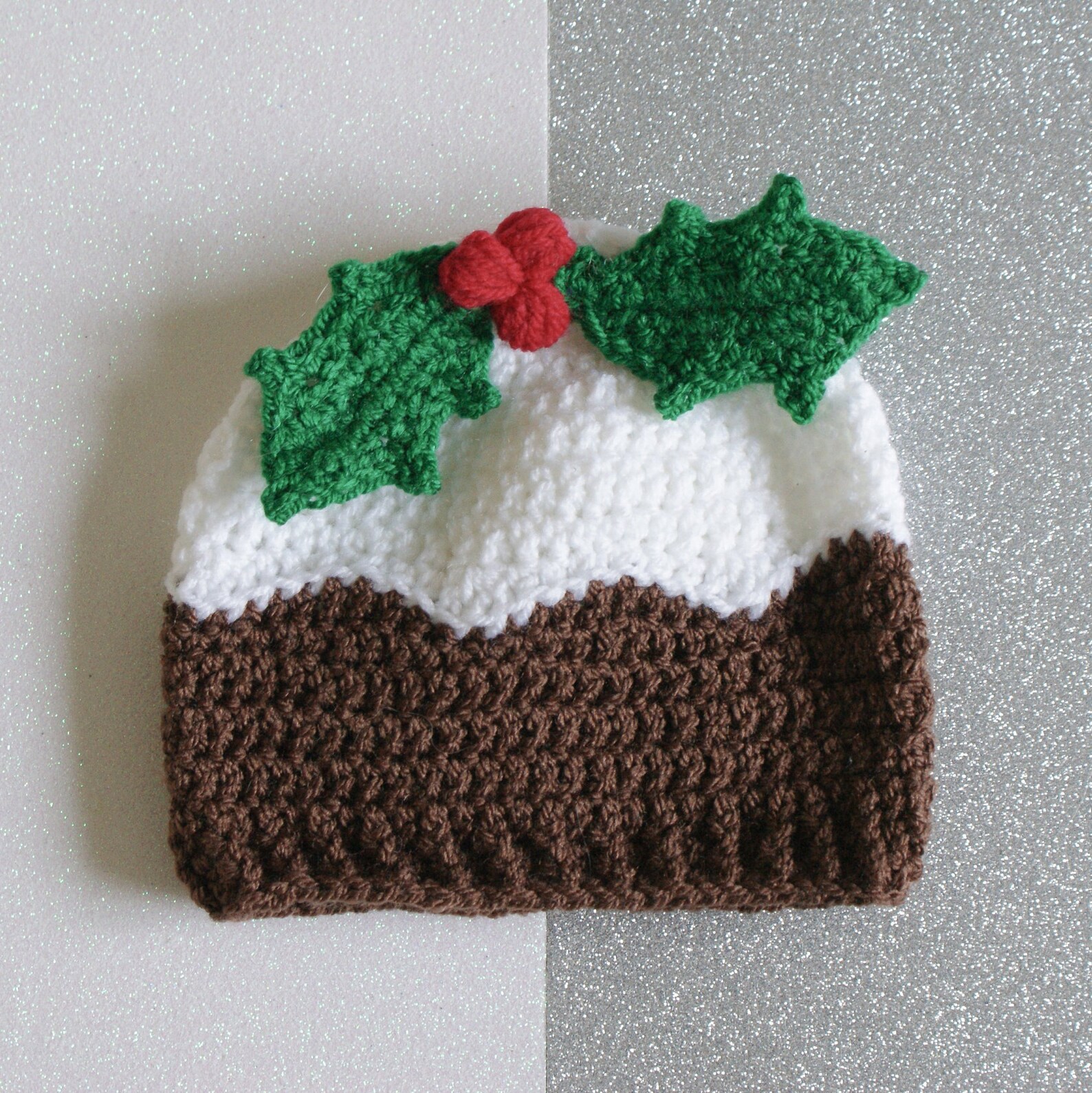 Christmas Pudding Beanie Hat Crochet Pattern With Holly Sprig Etsy