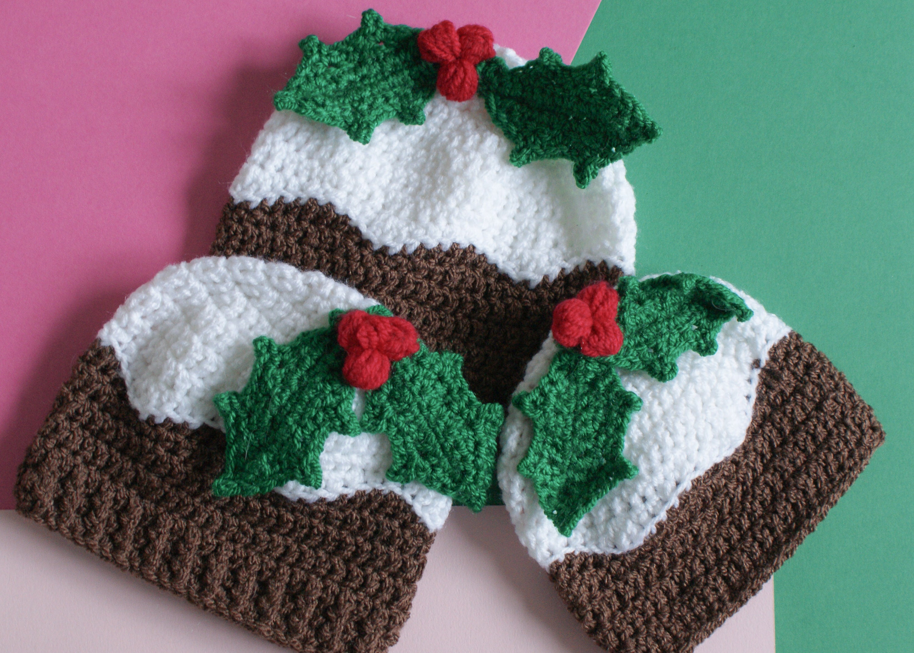 Christmas Pudding Beanie Hat Crochet Pattern With Holly Sprig Etsy UK