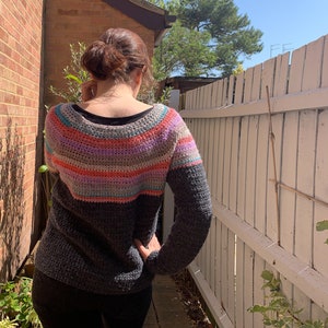 Any Yarn Top Down Crochet Sweater Pattern: Beginner's round yoke crochet jumper can be made with any yarn weight 画像 4