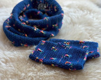 Crochet Cowl and Fingerless Gloves Pattern: Assigned Pooling Variegated Zip Yarn (PDF Pattern)