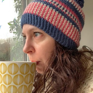 Scandi Stashbusting Crochet Beanie Pattern: Simple Nordic folk style crochet pom pom hat image 5