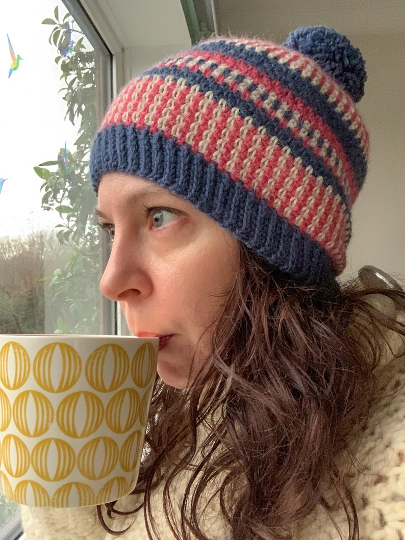 Scandi Stashbusting Crochet Beanie Pattern: Simple Nordic folk style crochet pom pom hat image 5