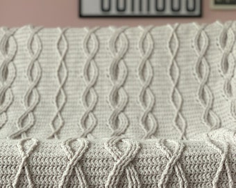 Crochet cable blanket pattern: Modern braided cable crochet throw pattern made with Aran / worsted weight yarn