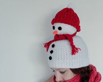 Crochet Pattern Snowman Hat: Fun Christmas crochet snowman beanie hat pattern