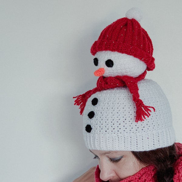 Crochet Pattern Snowman Hat: Fun Christmas crochet snowman beanie hat pattern