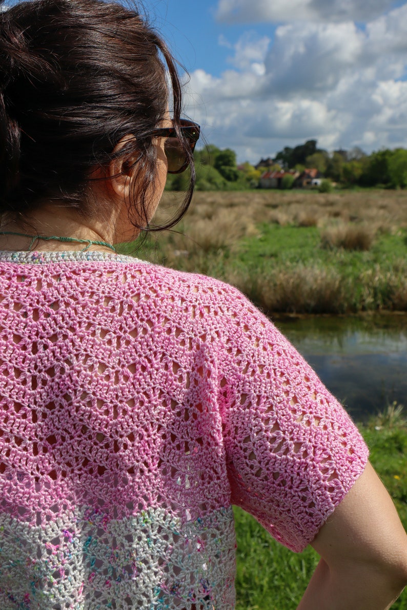Ripple Crochet Cardigan Pattern: A short sleeved cropped crochet cardigan pattern for festivals and summer evenings image 2