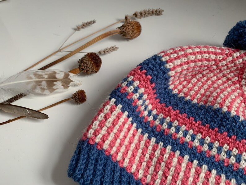 Scandi Stashbusting Crochet Beanie Pattern: Simple Nordic folk style crochet pom pom hat image 8