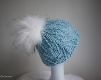 Crochet Beanie Hat Pattern: Slouchy Cabled Pine Tree Motif Beret (PDF Pattern)