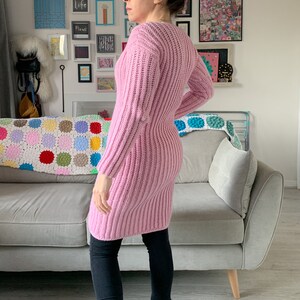 Crochet Sweater Dress Pattern: Womens simple ribbed crochet jumper dress image 2