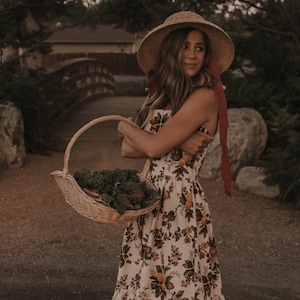 Vestido Caroline, Vestido de jardín, Vestido floral, Jardinería, correas de corbata, vintage, algodón, naranjas