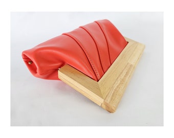 Chili Leather and Timber Handmade Clutch