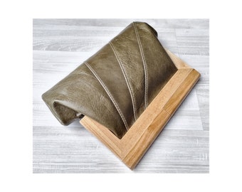 Leather and Timber Handmade Clutch Moss Green