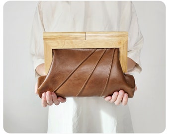 Timber and Cognac Leather Cutch Handmade