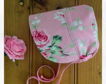 Pretty baby bonnet, handmade baby girl sun hat, pink baby hat,