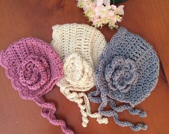 Vintage style crocheted baby bonnet, baby bonnet , handmade baby bonnet. Warm baby hat