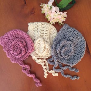 Vintage style crocheted baby bonnet, baby bonnet , handmade baby bonnet. Warm baby hat