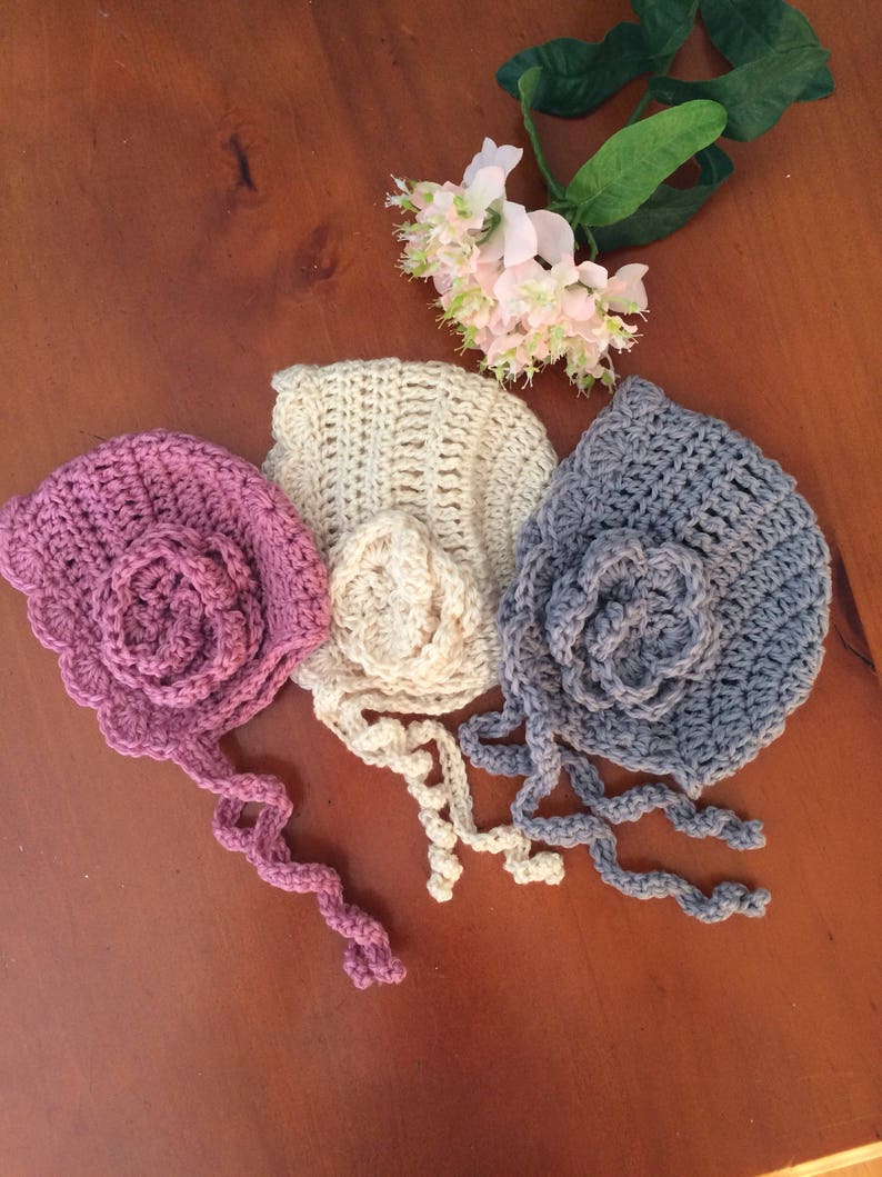 Vintage style crocheted baby bonnet, baby bonnet , handmade baby bonnet. Warm baby hat image 1