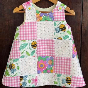 Patchwork Cotton Pinafore Dress: Handmade Size 2 Girls Dress