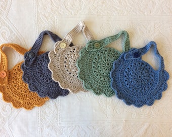 Crocheted baby bib, handmade crocheted bib, cotton baby bib.